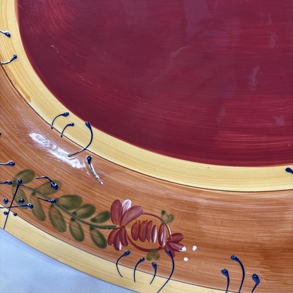 Ambiance Romance Oval Platter 18" Nance Wheeler Hand Painted Red Folk Floral - Picture 5 of 14